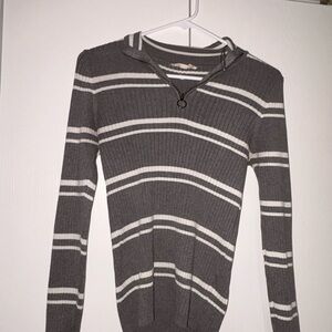 Pink Republic Charcoal and White V-Neck Sweater